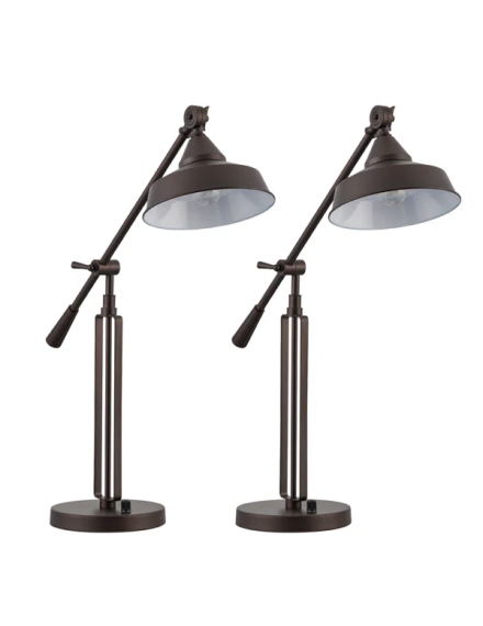 Dimmable Brown Metal Desk Lamp (Set of 2)